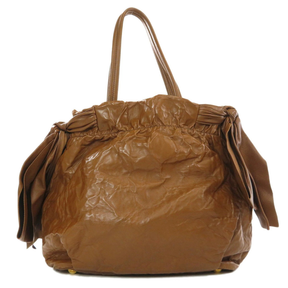 Prada Antique Nappa bow accents top gathered bag tote Brown leather